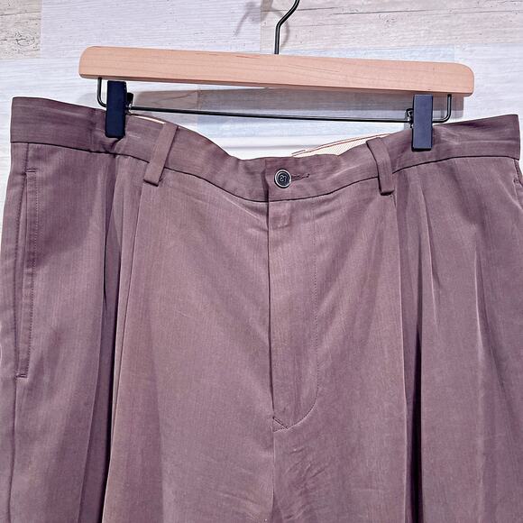 Tommy Bahama Silk Blend Pleated Front Pants Brown Relax Casual Beach Mens 36x32 - Picture 2 of 7